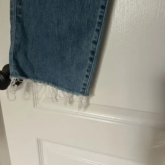 Etica Women's Distressed Ripped Grunge Blue Flare Jeans Button Up Size 29 - Picture 9 of 16